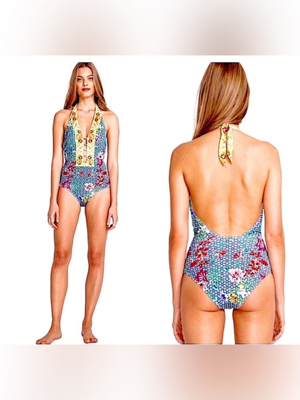 Johnny Was Seaton Floral Print One-Piece Swimsuit Women Size XSmall